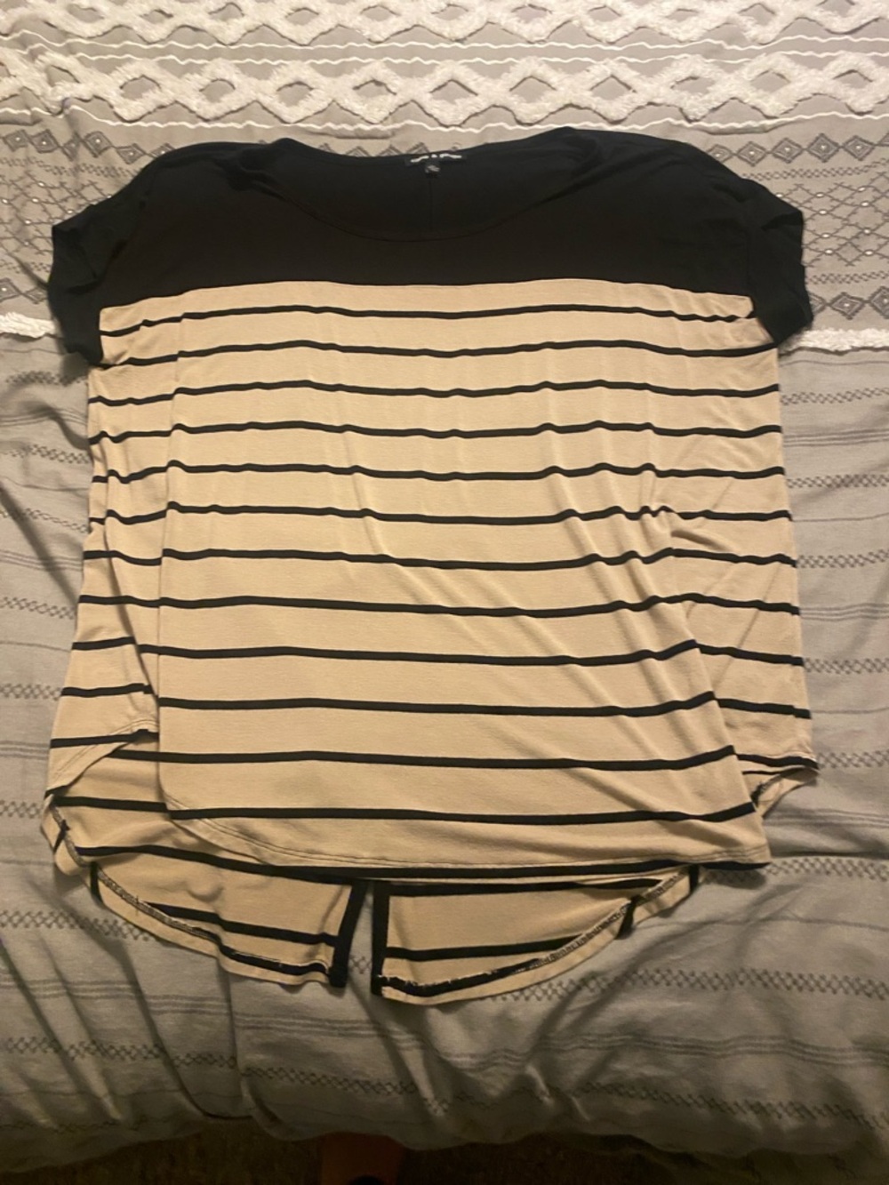 Cable & Gauge Black and Cream Striped Short-Sleeve Top
